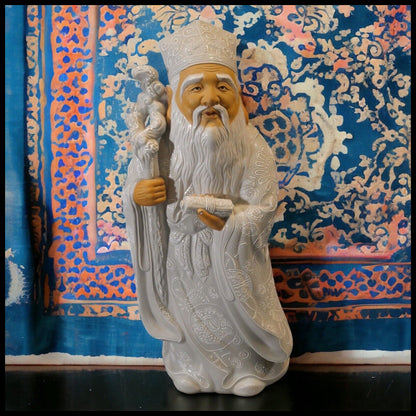 Vintage Circa 1970 Japanese Kutani Moriage Porcelain Taoist God Jurojin Statue