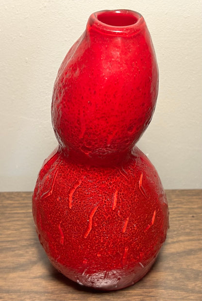 Vintage Contemporary Style Textured Confetti Red Art Glass Freeform Double Gourd Vase