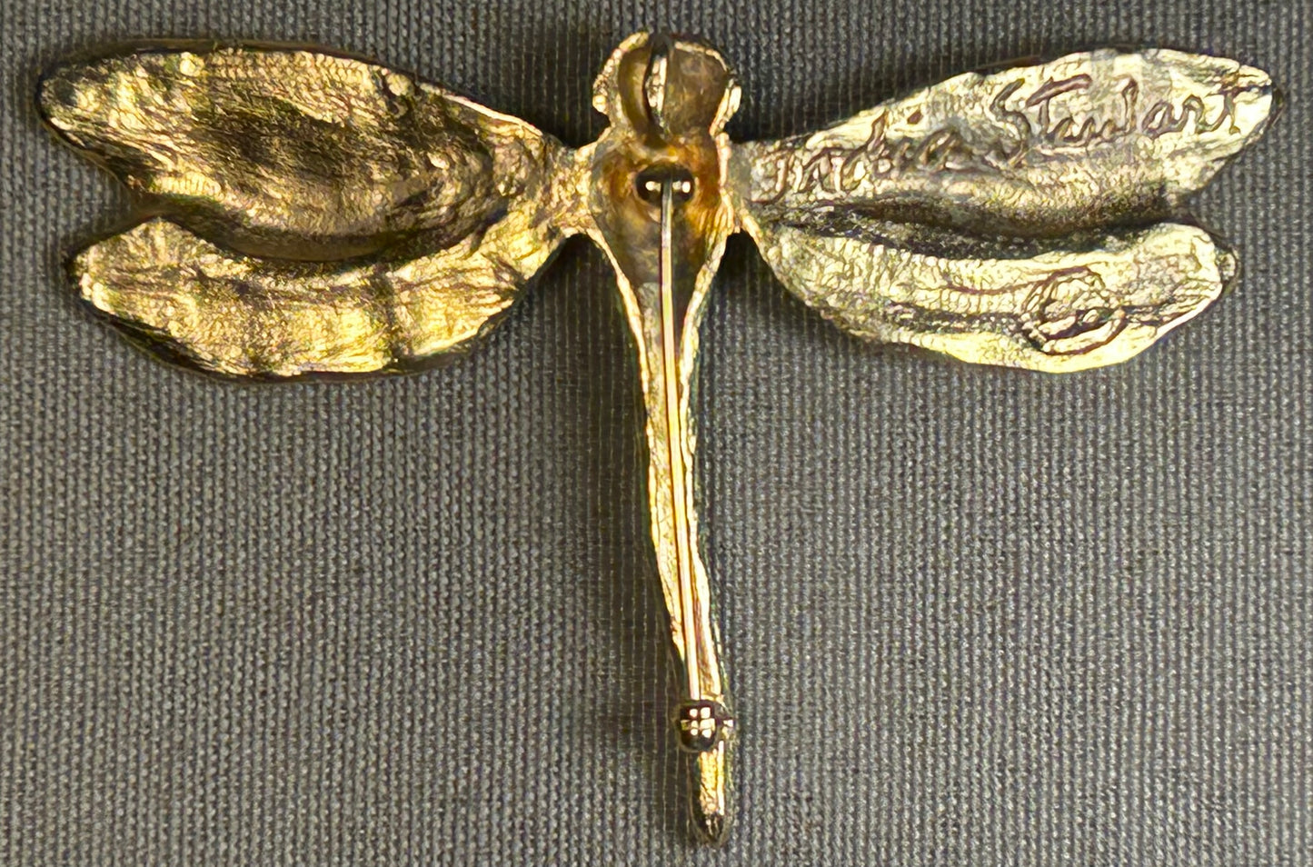 Vintage Circa 2000 American India Stewart Gold-Tone Cast Metal Dragonfly Convertible Brooch Pendant (New Orleans)