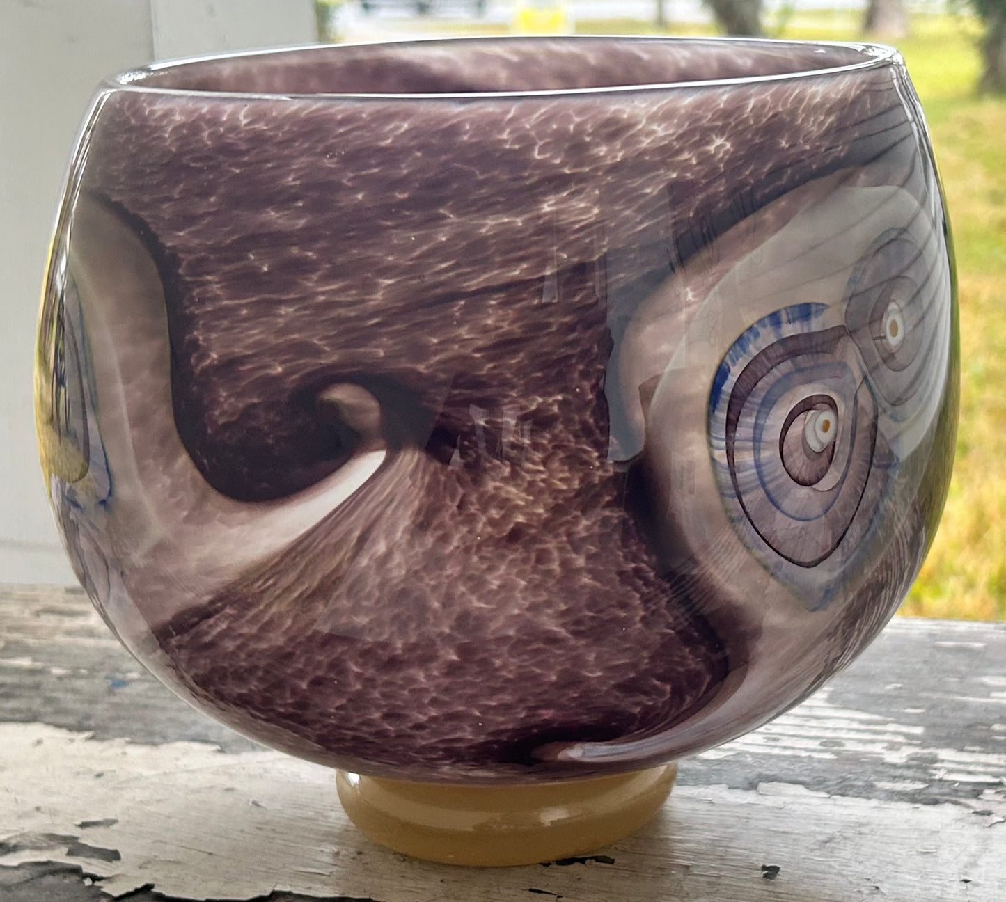 2002 Michael Rozell Art Glass Contemporary Style Fossil Line Footed Bowl (American)