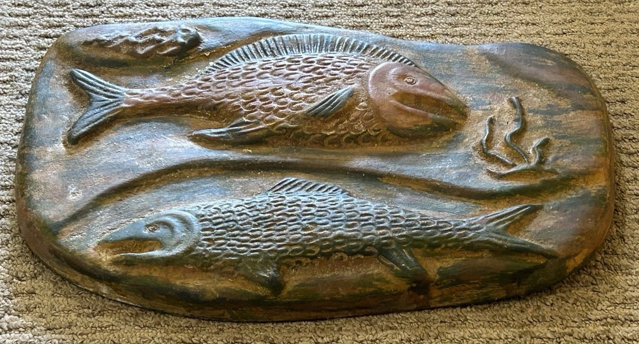 Vintage 1970’s Mexican Terracotta Clay Fish Motif Raised Relief Wall Plaque