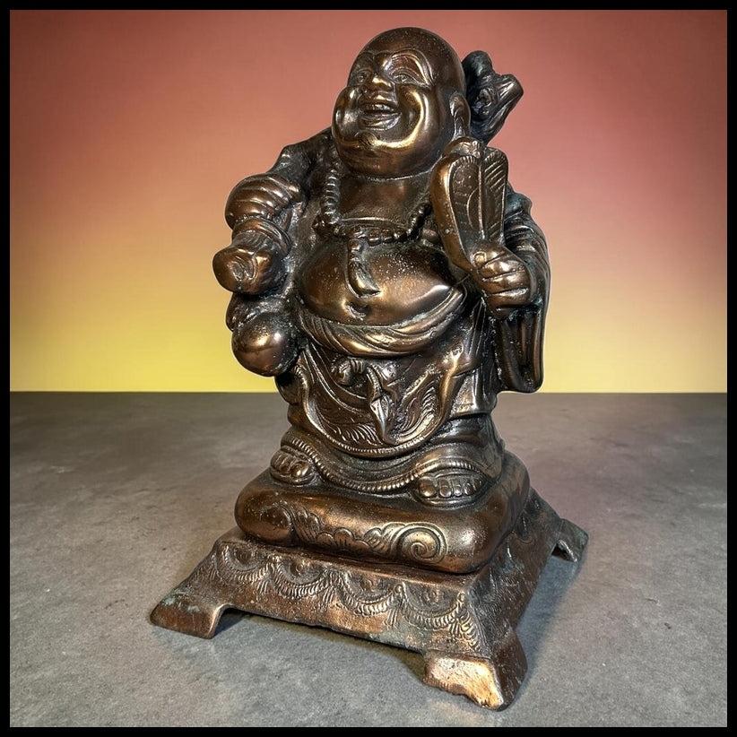 Early 20th Century American Orientalist Style Laughing Buddha Gilded Spelter Statue