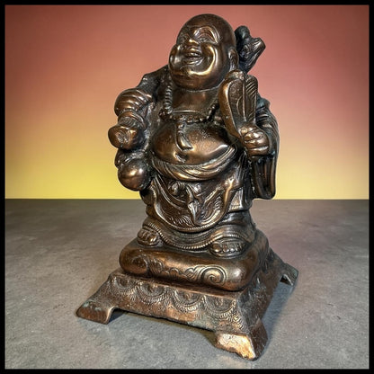 Early 20th Century American Orientalist Style Laughing Buddha Gilded Spelter Statue