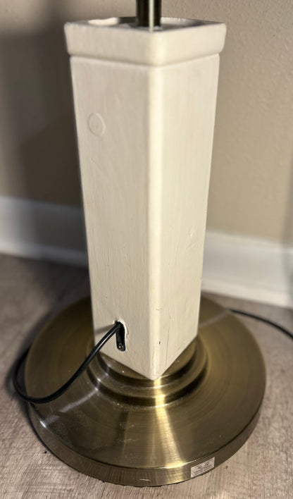 Vintage 1980’s Postmodern Brushed Brass Metal/White Wood Block Base Swingarm Floor Lamp