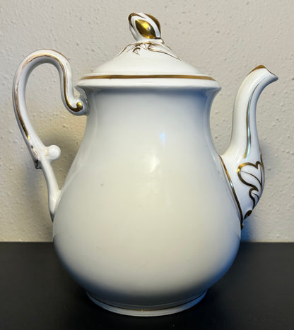 Late 19th Century French Haviland Limoges Rococo Revival Old Paris Porcelain Gilded Hand-Painted Flower Bud Finial Lid/Acanthus Leaf Motif Spout Coffee Pot