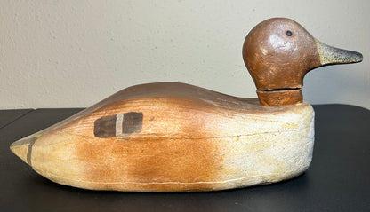 Circa 1940 American Primitive Redhead Drake Duck Hand-Painted Cedar Wood Decoy with Swivel Head and Glass Eyes (Upper Chesapeake Bay)
