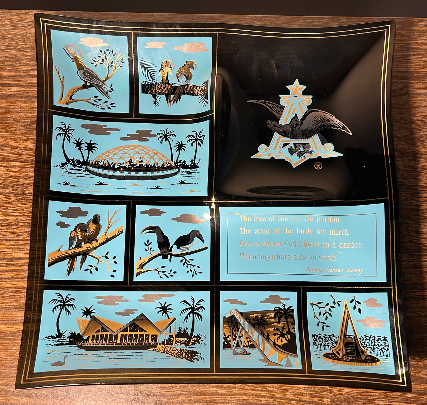 Vintage 1960’s Anheuser-Busch Busch Gardens Smoked Glass Souvenir Divided Snack Tray