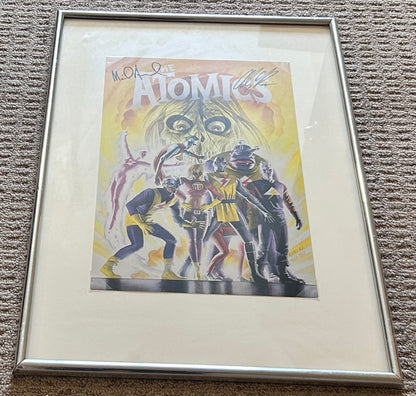 Vintage Early 2000’s The Atomics Comic Book Art Framed Print Signed by Artists Mike Allred and Alex Ross