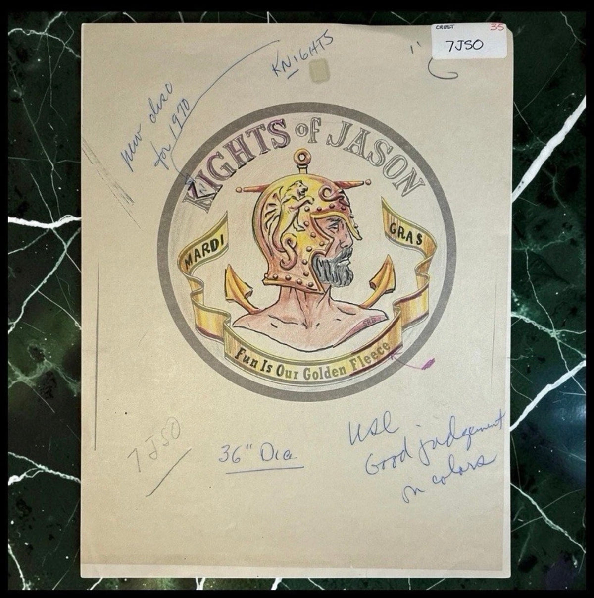 Vintage 1970 Krewe of Jason New Orleans Mardi Gras Float Crest Concept Art