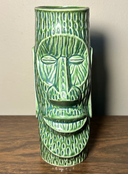 Vintage 1970’s Huki Lau Metairie, Louisiana Ceramic Green Tiki Moai Glass
