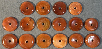 Lot of 32 Carved Polished Natural Red Agate and Carnelian Gemstone Donut Jewelry Pendants
