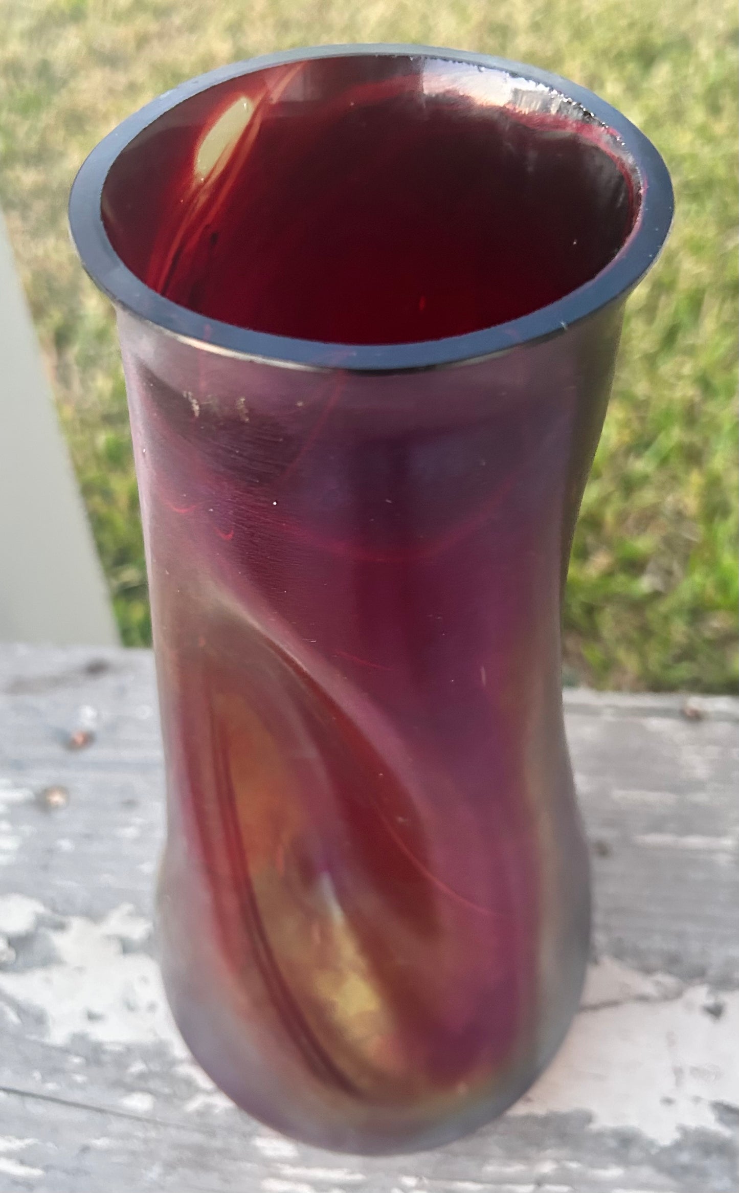 Circa 1900 Bohemian Josef Rindskopf Art Nouveau Iridescent Ruby Red Glass Striated Twist Vase