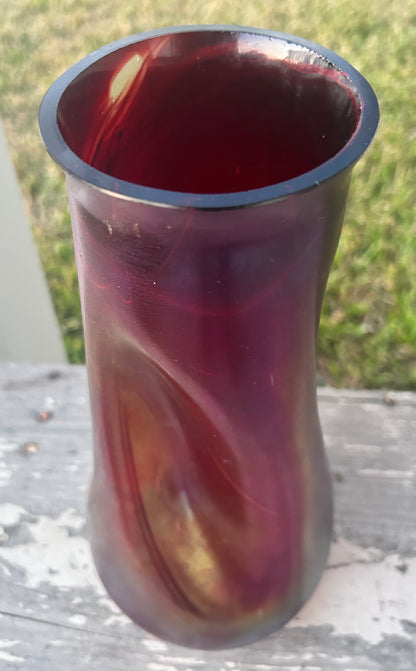 Circa 1900 Bohemian Josef Rindskopf Art Nouveau Iridescent Ruby Red Glass Striated Twist Vase
