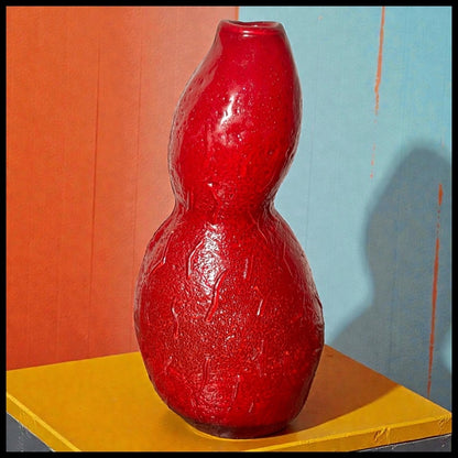 Vintage Contemporary Style Textured Confetti Red Art Glass Freeform Double Gourd Vase