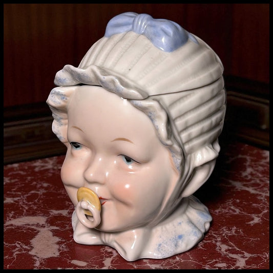 Early 20th Century German Porcelain Baby Boy Head Figural Lidded Jar