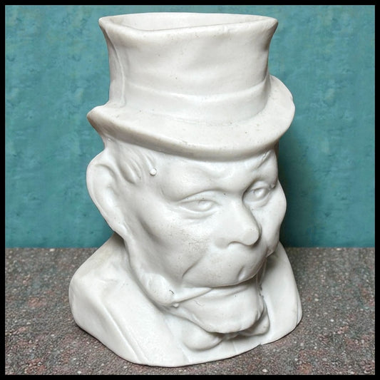 Late 19th Century German Victorian Bisque Porcelain Man in Top Hat Smoking Pipe Figural Matchstick Holder