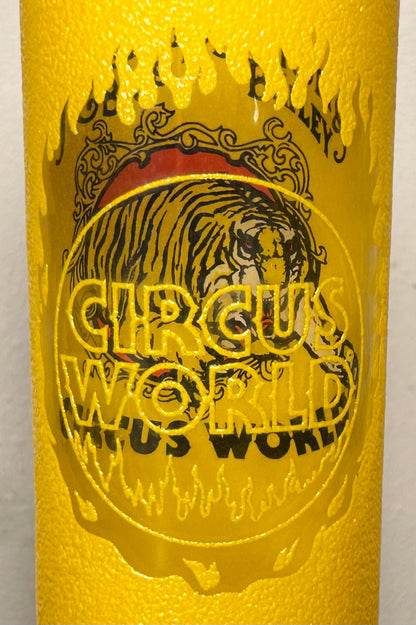Vintage 1980’s Ringling Brothers & Barnum & Bailey Circus World Souvenir Tall Yellow Tiger/Ring of Fire Motif Glass