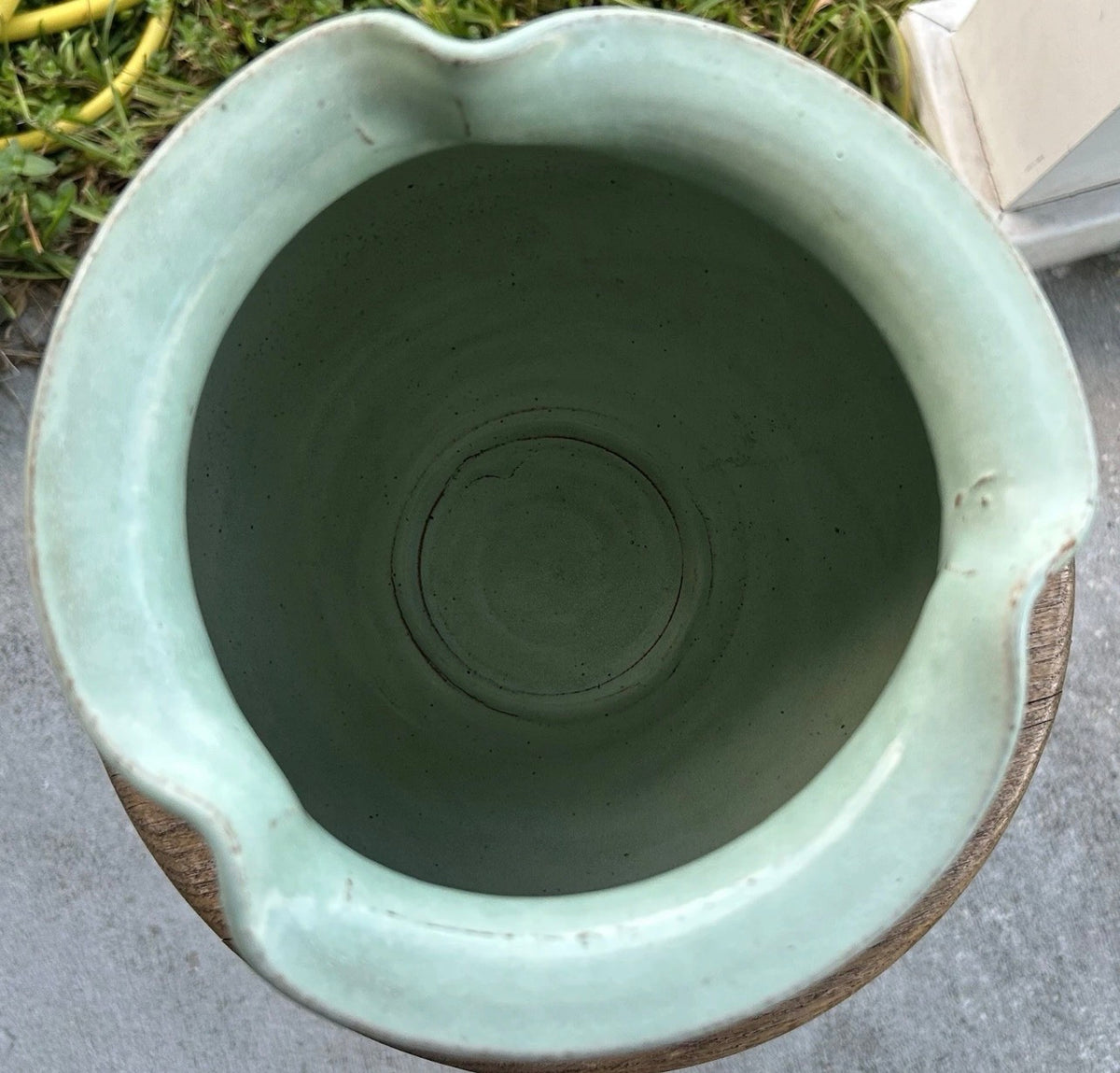 2005 Potsalot Studio Art Pottery Contemporary Style Stoneware Ruffled Rim Bulbous Vase (New Orleans, Louisiana)