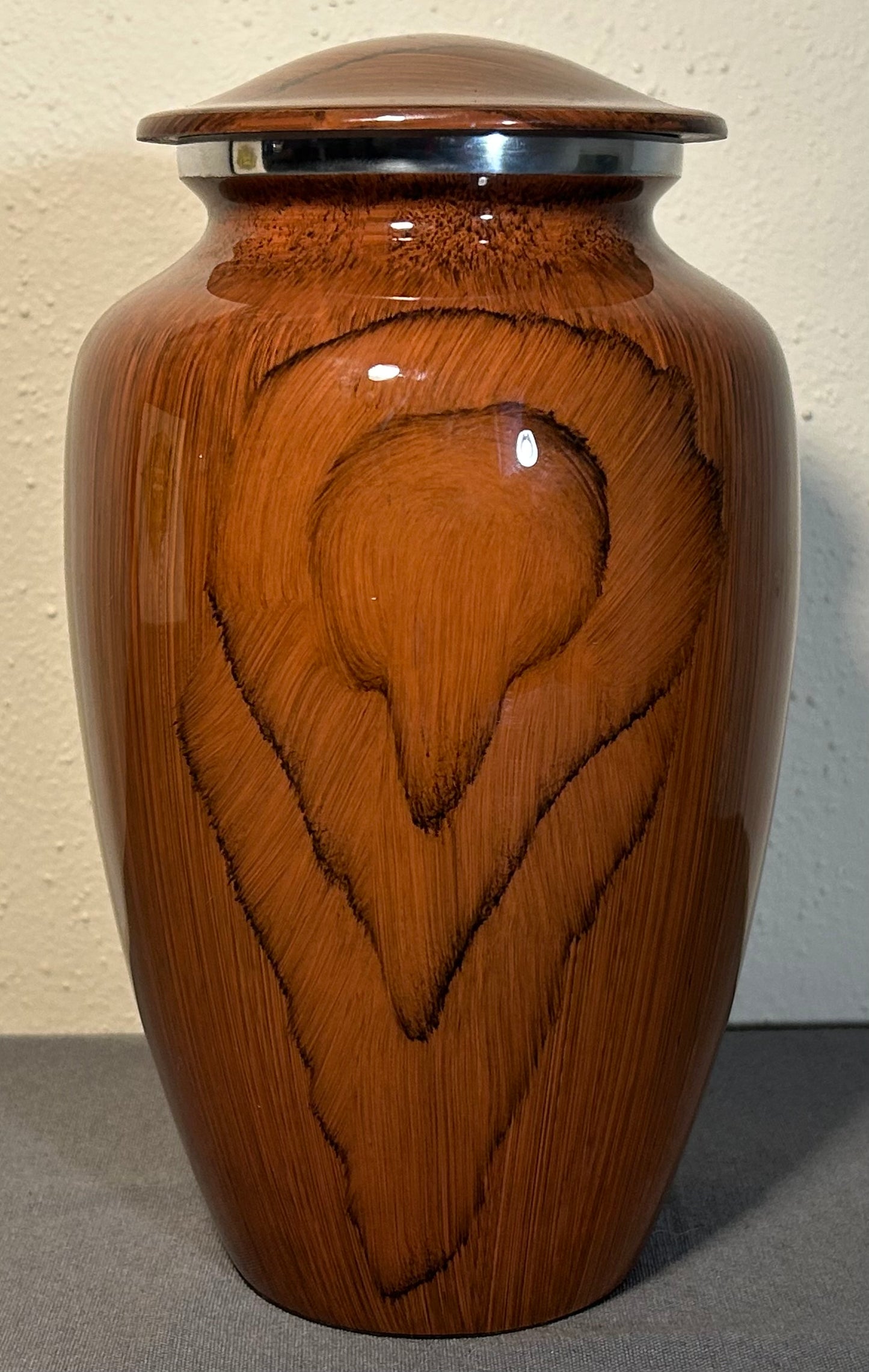 Large Adult Aluminum Hand-Painted Cherry Wood Grain Finish Cremation Urn