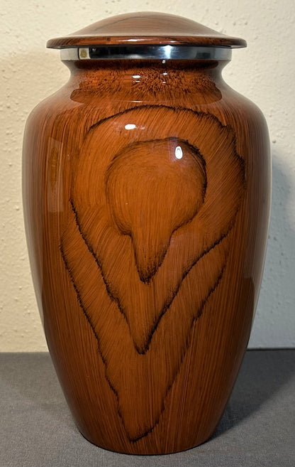 Large Adult Aluminum Hand-Painted Cherry Wood Grain Finish Cremation Urn