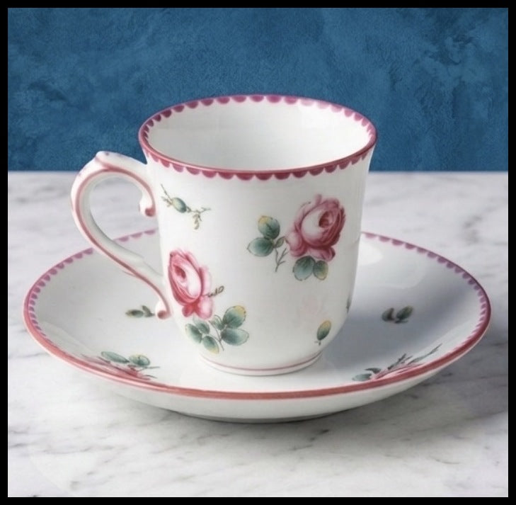 Vintage 1994-2006 Italian Richard Ginori Porcelain Antique Rose Amalfi Pink Demitasse Cup and Saucer Set (Retired)
