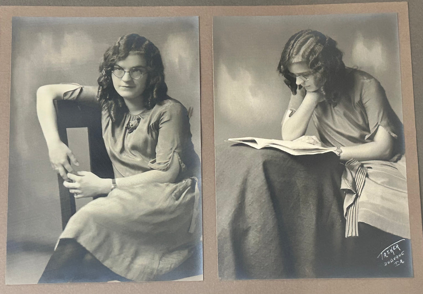 Circa 1920 American Edwardian Art Deco Set of 4 Framed Female Portrait Gelatin-Silver Photographs by Guy E. Tasker (Dubuque, Iowa)