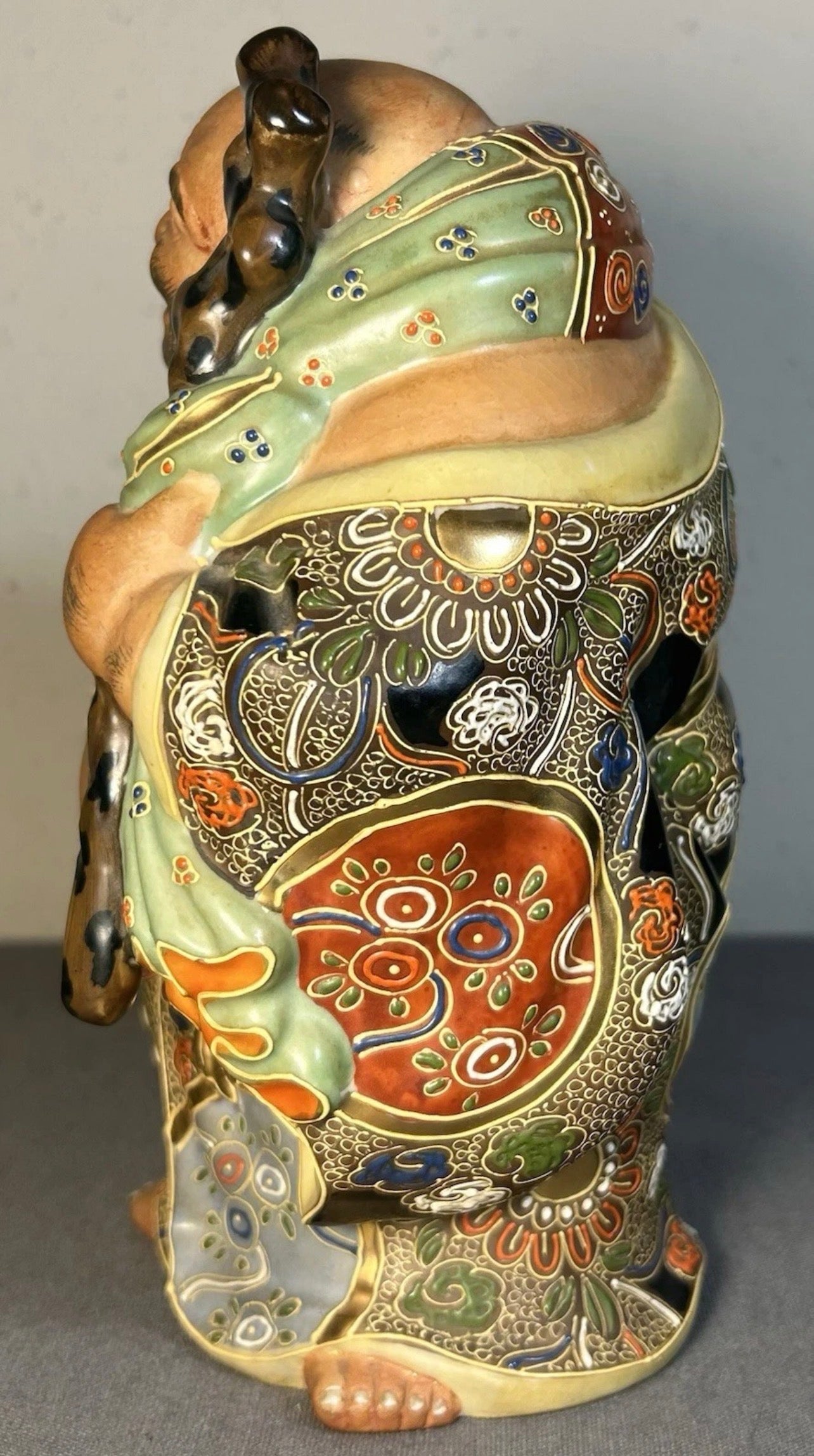 Early 20th Century Japanese Kutani Porcelain Moriage Hotei Statue (Meiji Period)