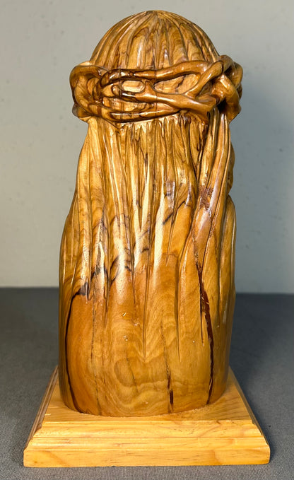 Christian Hand-Carved Holy Land Olive Wood Jesus Christ Bust Sculpture on Wooden Plinth Base Made in Bethlehem, Israel