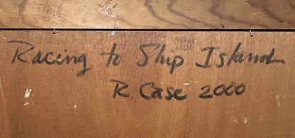 Vintage Robin Case - “Racing to Ship Island” Framed Acrylic Painting on Wood Panel (2000) (American)