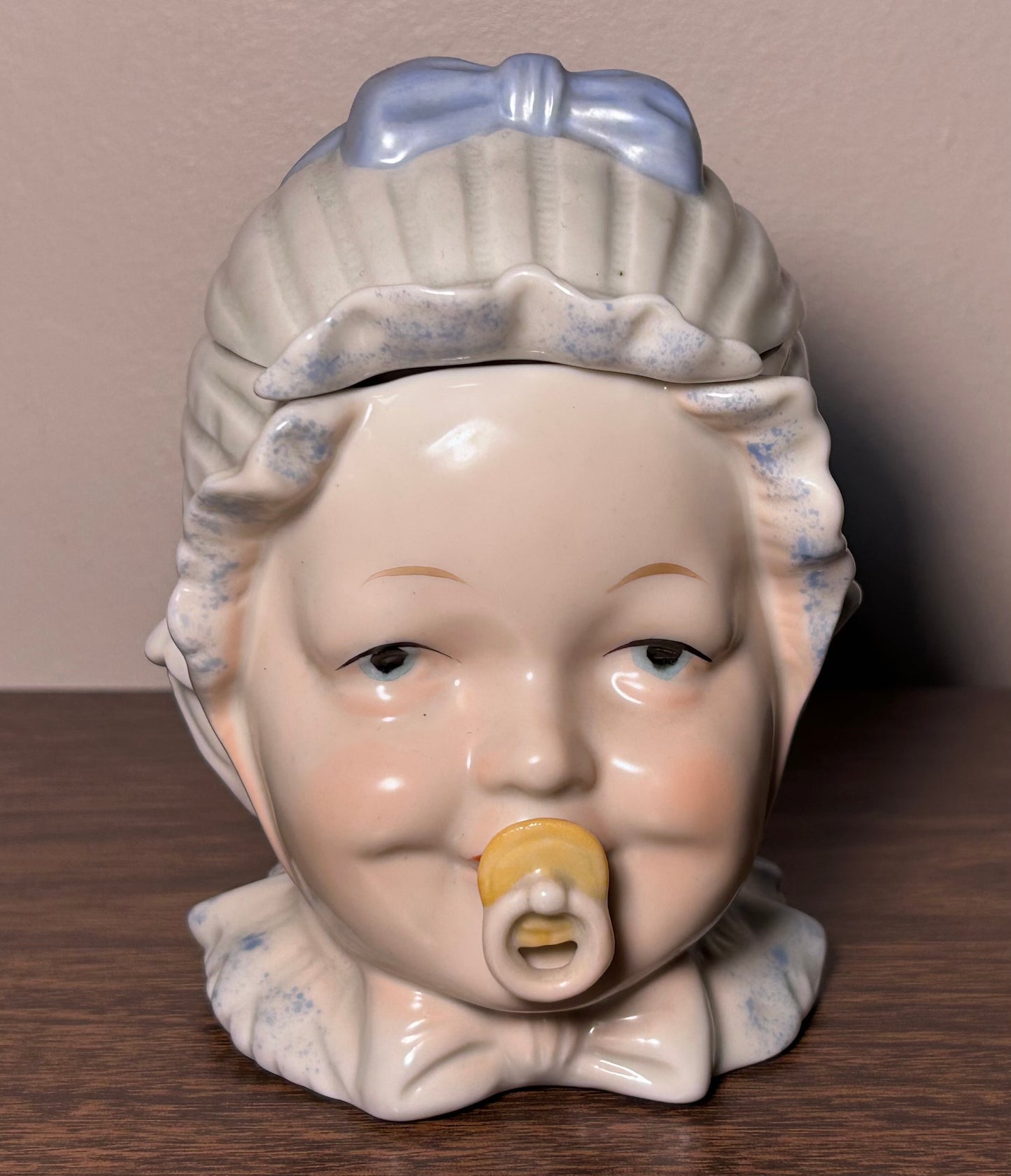 Early 20th Century German Porcelain Baby Boy Head Figural Lidded Jar