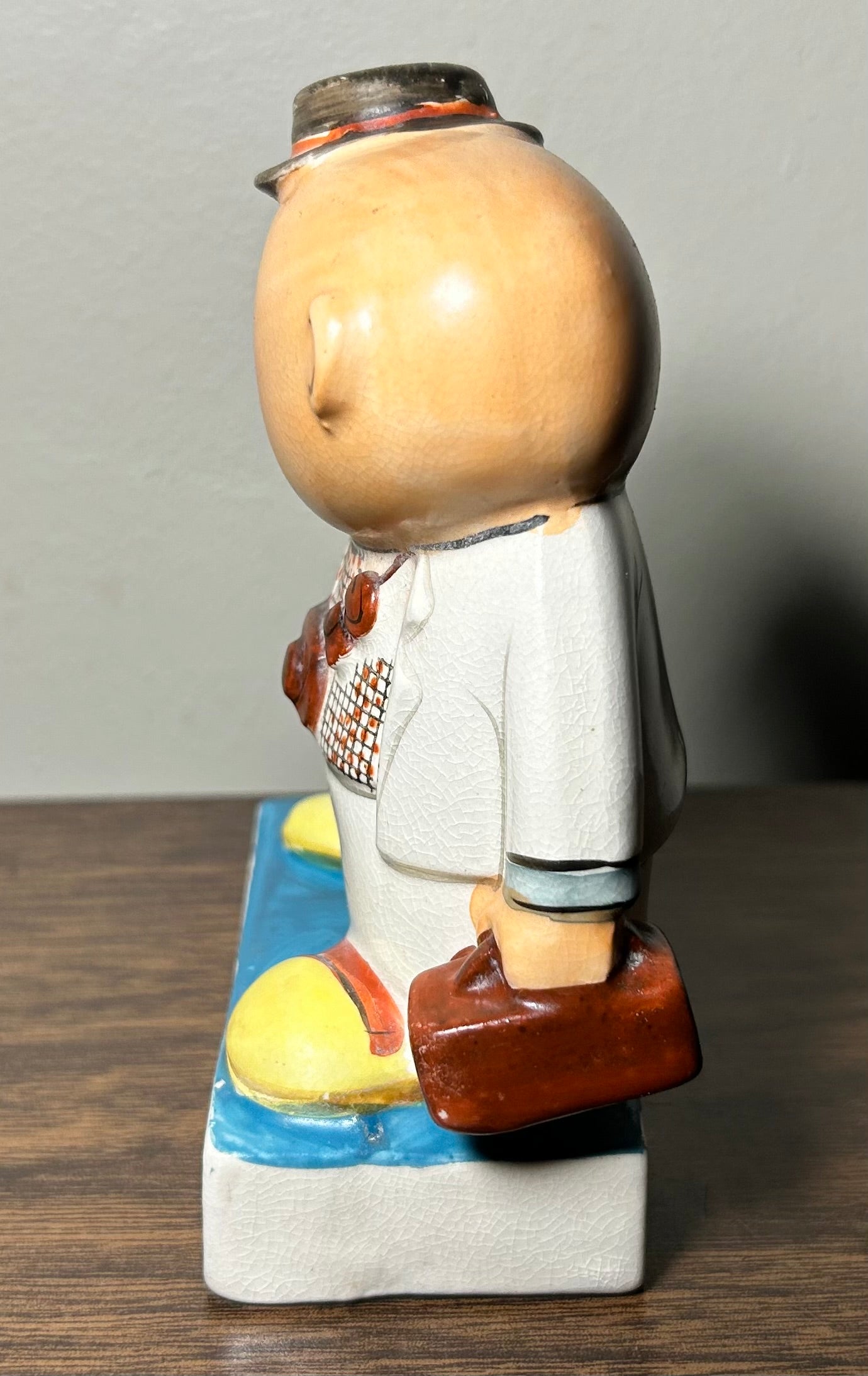 Vintage 1950’s Ucagco Travel Broadens Man with Luggage Ceramic Novelty Figurine Made in Japan