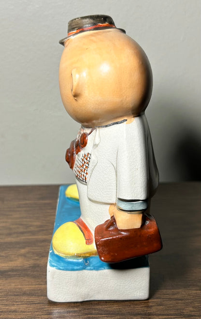 Vintage 1950’s Ucagco Travel Broadens Man with Luggage Ceramic Novelty Figurine Made in Japan