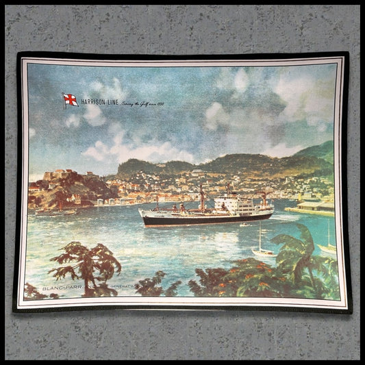 Vintage 1970’s New Orleans LeBlanc-Parr Inc. Harrison Line Gulf of Mexico Steamship Motif Smoked Glass Trinket Dish