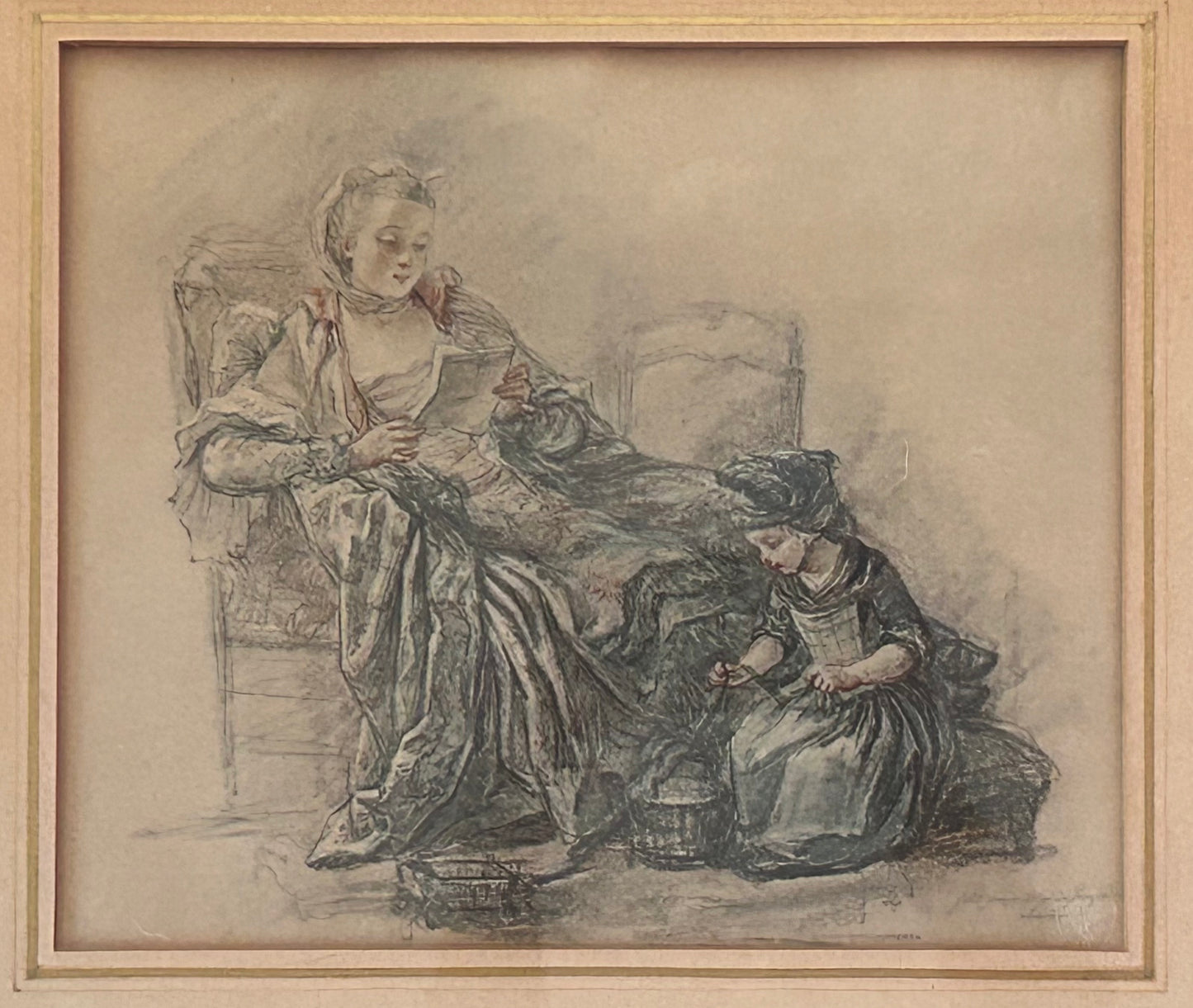 1920’s After Jean-Baptiste Siméon Chardin - “Fait pour de Madame Pompadour” Framed Hand-Colored Lithograph Print by Albertina Facsimile (Vienna, Austria)