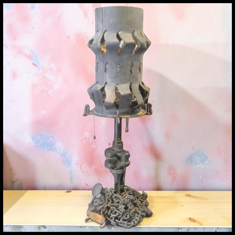 Vintage Mid 20th Century American Brutalist Scrap Metal Sculptural Table Lamp