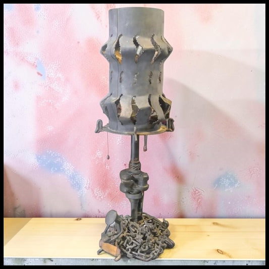 Vintage Mid 20th Century American Brutalist Scrap Metal Sculptural Table Lamp