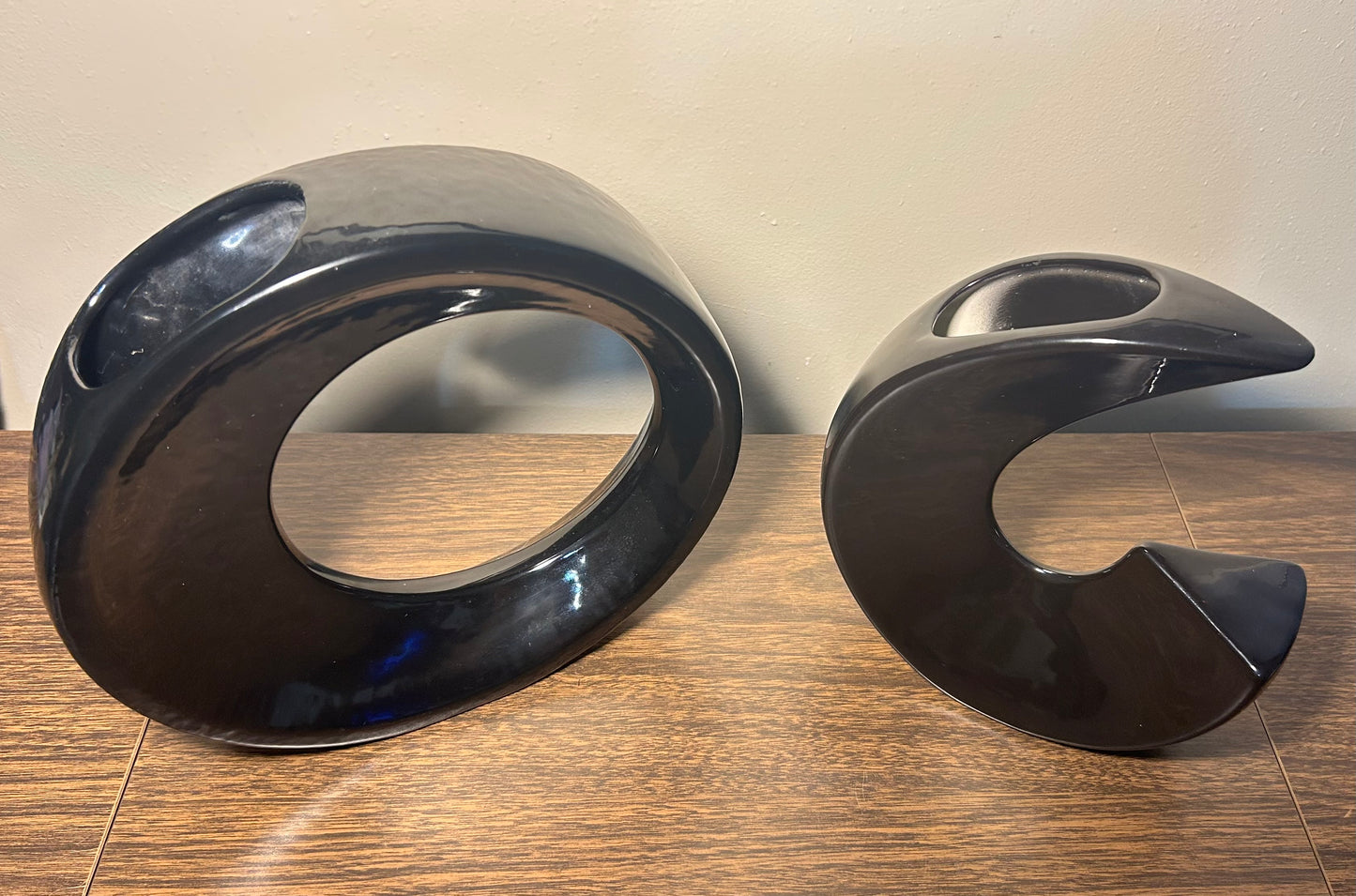 Set of 2 Vintage 1970’s Japanese Postmodern Pottery Black Ceramic Ikebana Vases