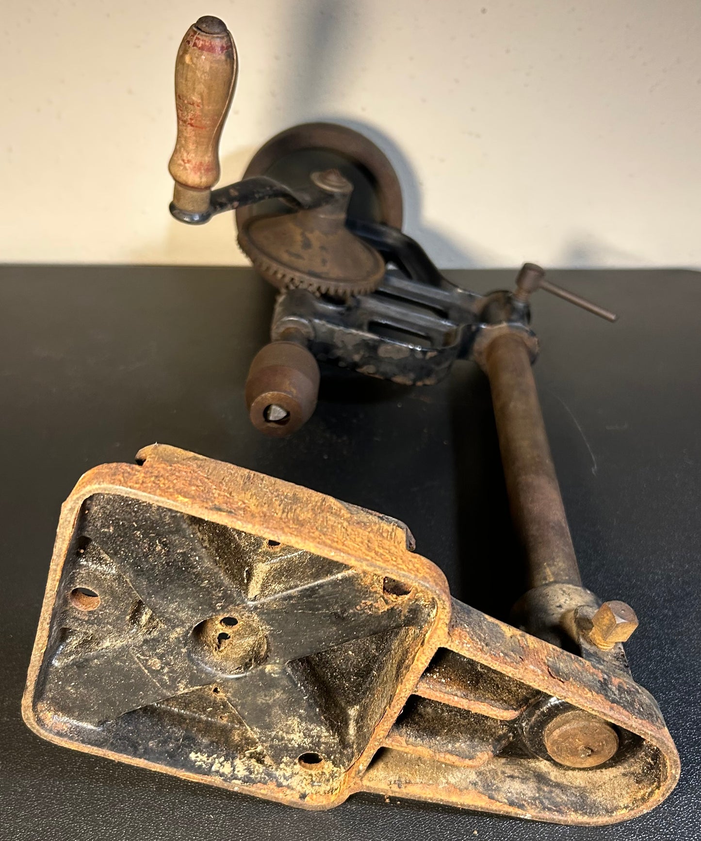 Early 20th Century American Cast Iron Hand-Crank Post Drill Press Tool