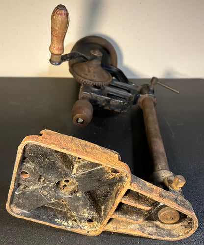 Early 20th Century American Cast Iron Hand-Crank Post Drill Press Tool