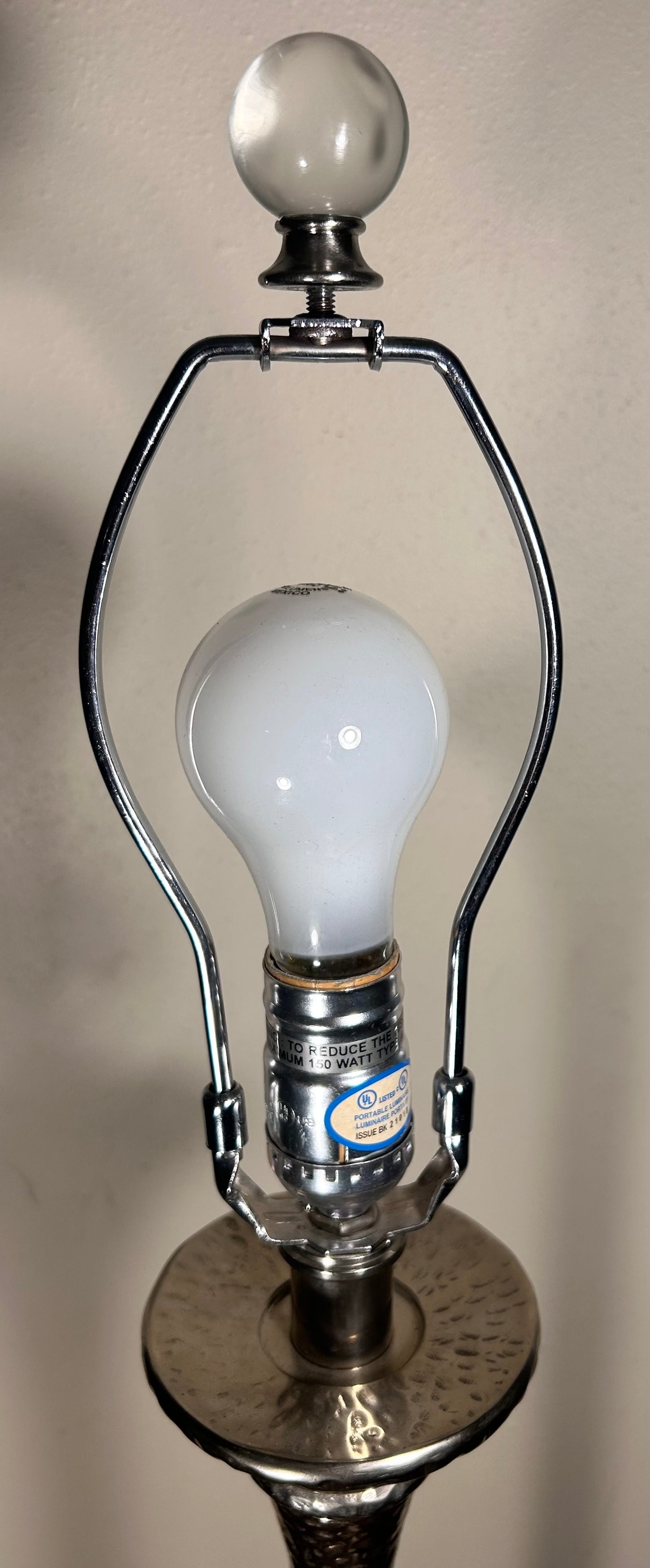 Arteriors Home Contemporary Style Silver Hammered Metal Trumpet Form Base/Cloth Bell Shade Table Lamp