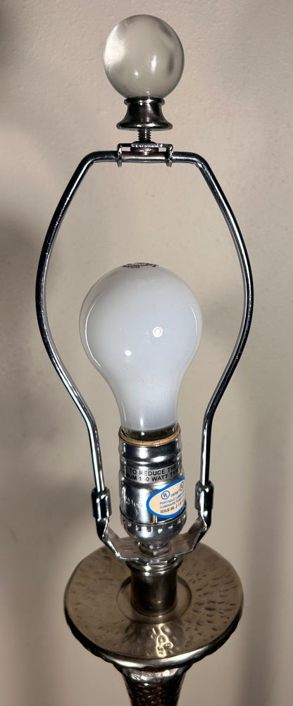 Arteriors Home Contemporary Style Silver Hammered Metal Trumpet Form Base/Cloth Bell Shade Table Lamp