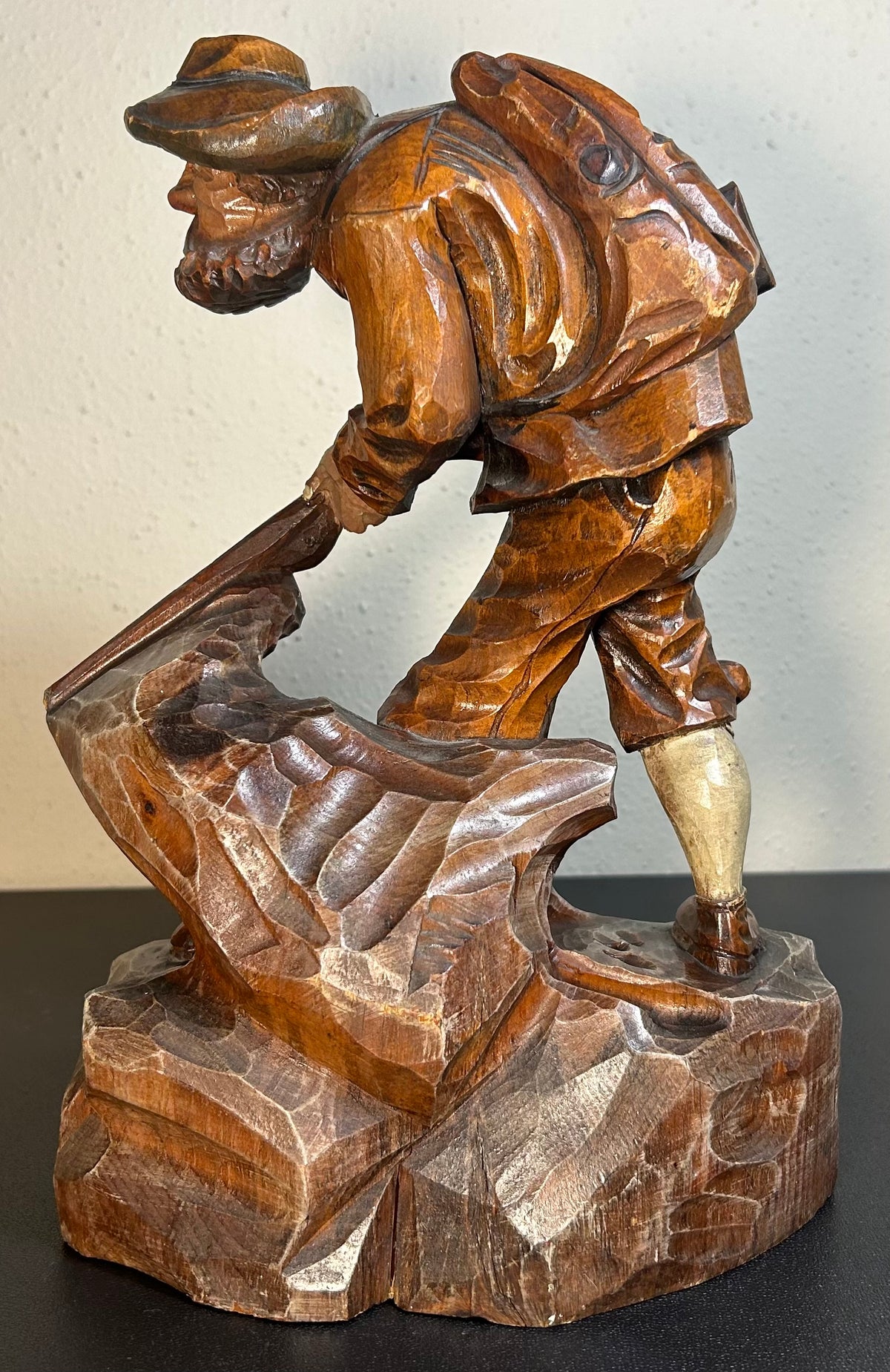 Vintage 1954 German Oberammergau Bavarian Hunter Wood Carving Statue by Valentin Riff
