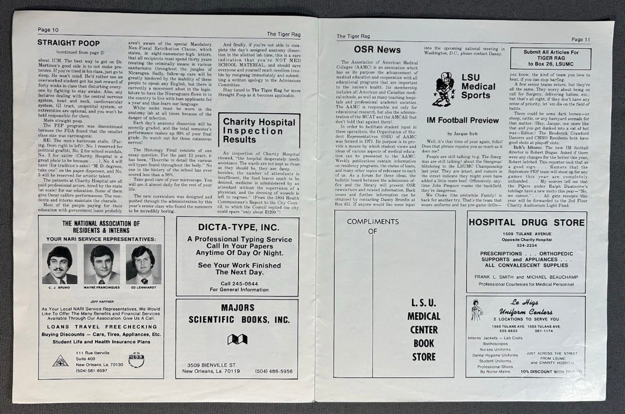 Vintage Louisiana State University School of Medicine The Tiger Rag Satirical Magazine (October 1980)