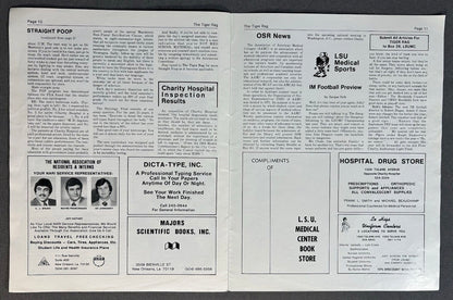 Vintage Louisiana State University School of Medicine The Tiger Rag Satirical Magazine (October 1980)