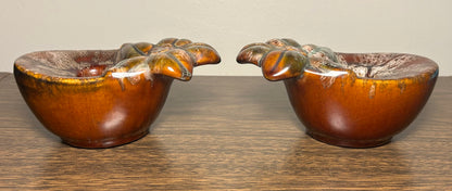 Pair of Vintage 1960’s American Mid Century Modern Brown Ceramic Drip Glaze Flower Bowl Form Votive Candle Holders