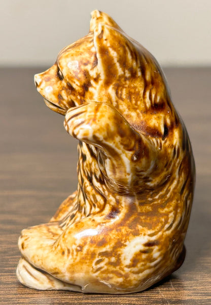Circa 1900 American Bennington Style Pottery Rockingham Glaze Miniature Bear Figurine