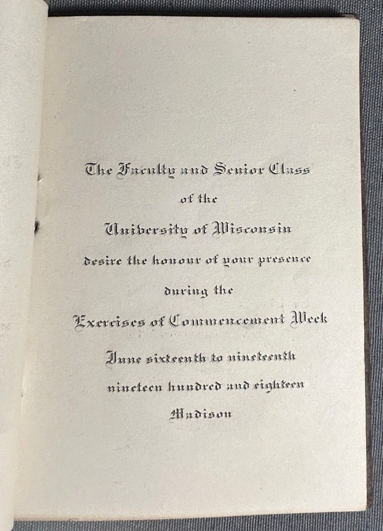 1918 University of Wisconsin Leather-Bound Commencement Invitation Program by E.A. Wright Company
