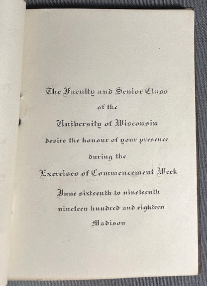 1918 University of Wisconsin Leather-Bound Commencement Invitation Program by E.A. Wright Company