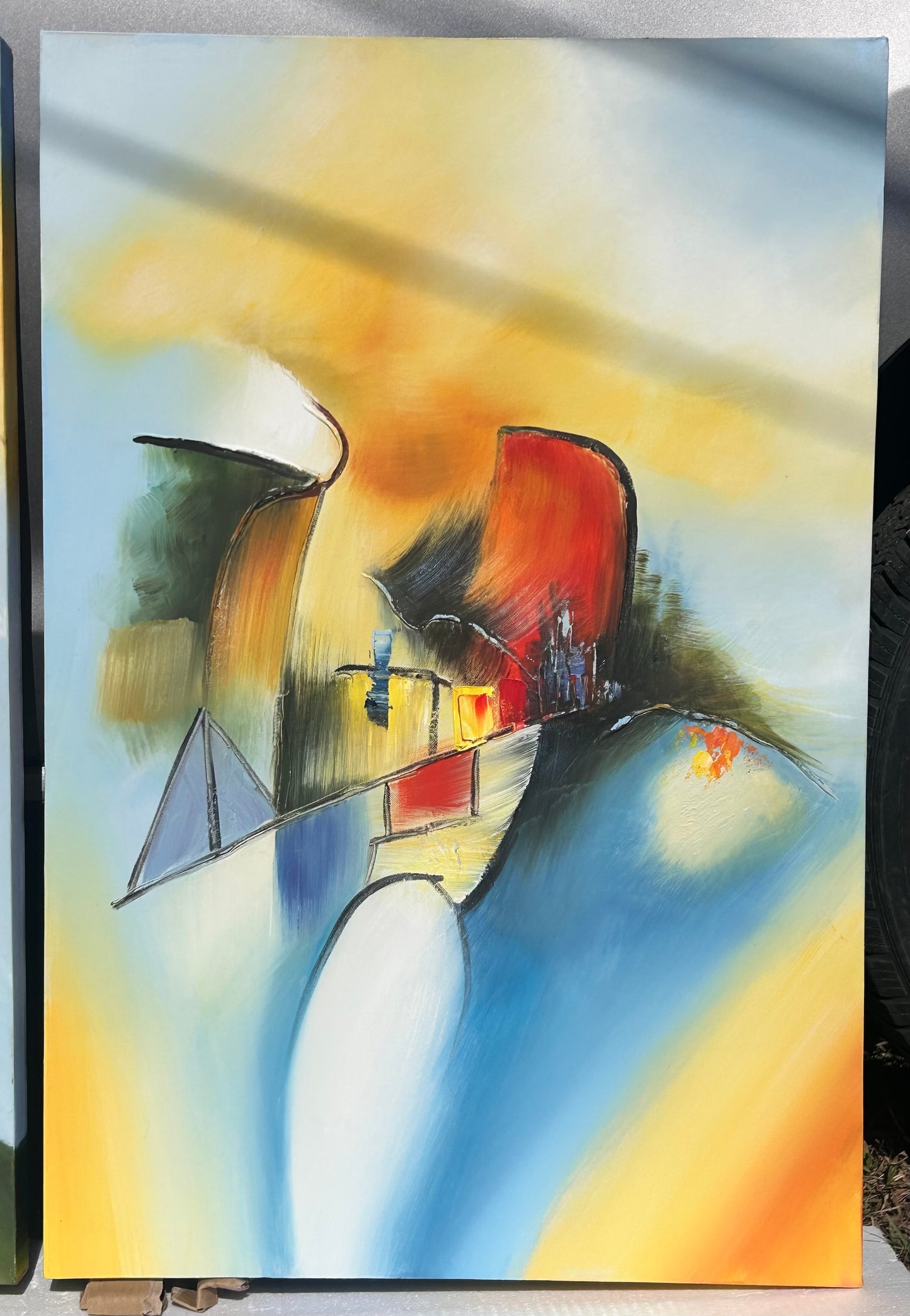 Set of 3 Triptych Contemporary Abstract Impressionist Acrylic Paintings on Canvas Signed Gui (20th/21st Century)
