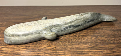 Vintage Canadian Inuit Argillite Stone Whale Carving by Mina Iqaluq (20th Century)